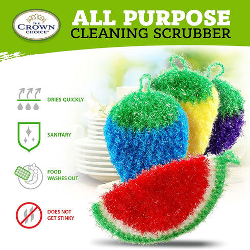Durable Dish Scrubber by Dish Scrubbie (5PK) Fruit Shaped Kitchen Sponge Washing Dishes Reusable Sponges for Scrubbing, Cleaning, Dishwashing No Odor Scrubbers to Replace Dish Cloth, Scrub Pad