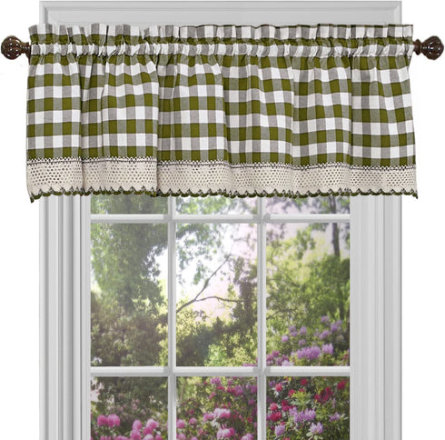 Achim Home Furnishings Valance Buffalo Check Window Curtain, 58 in x 14 in, Sage & Ivory