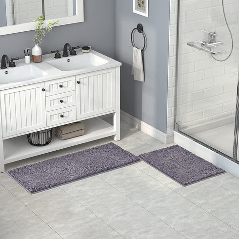 Lifewit Extra Soft Bathroom Rug Mat, Absorbent Shaggy Chenille Bath Rug, Non Slip Plush Rugs for Bathroom,Tub and Shower, Grey, 20 —30 inch