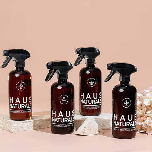 HAUS Naturals Granite Cleaner and Polish - Clean and Protect All Your Stone Surfaces. Eco-Friendly, Kids-Friendly, Animal-Friendly. Large Microfiber Cloth Included. 16 oz