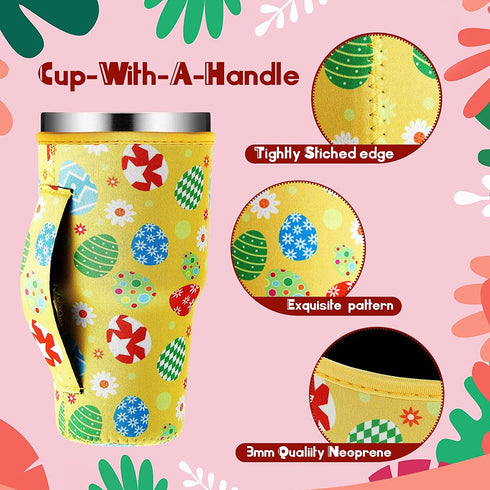 7 Pieces Reusable Iced Coffee Cup Sleeve Neoprene Insulated Cup Sleeves Tumbler Cup Drinks Sleeve Holder Drinks Cover Holder with Handle for Cold Hot Beverages Holiday Party Supplies, 30 Oz