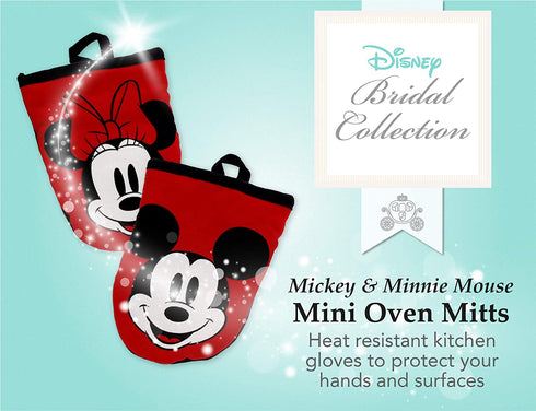 Disney Kitchen Cotton Mini Oven Mitts/Glove Set w/Neoprene Insulation for Easy Gripping While Cooking, Heat Resistant Kitchen Accessories, 5? x 6.5?, Mickey & Minnie Face, 2pk
