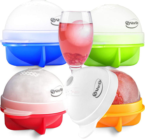 Round Ice Cube Mold Set of 4 Individual 2.5 Inch Tight Sealing, Leak Proof Silicone Big Sphere Ice Ball Makers for Cocktails Whiskey, Bourbon, Scotch, and Fun Entertaining