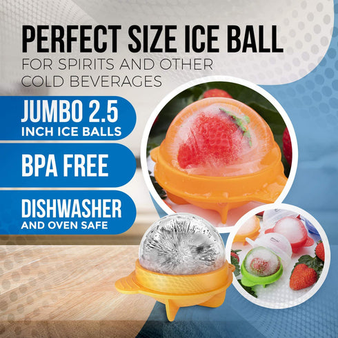 Round Ice Cube Mold Set of 4 Individual 2.5 Inch Tight Sealing, Leak Proof Silicone Big Sphere Ice Ball Makers for Cocktails Whiskey, Bourbon, Scotch, and Fun Entertaining