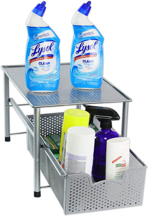 SimpleHouseware Stackable Under Sink Cabinet Sliding Basket Organizer Drawer, Silver
