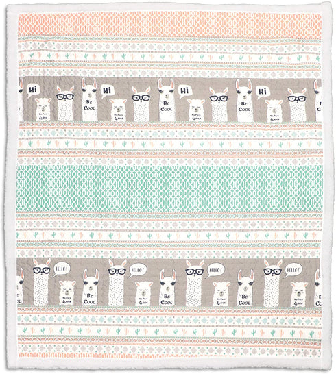 Lush Decor Llama Stripe Fuzzy Reversible Sherpa Throw Blanket, 60 x 50, Turquoise & Pink