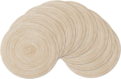 SHACOS Round Braided Placemats Set of 8 Round Table Mats for Dining Tables (Beige, 8)