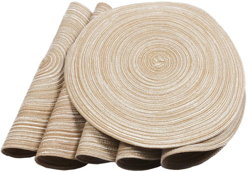 SHACOS Round Braided Placemats Set of 8 Round Table Mats for Dining Tables (Beige, 8)