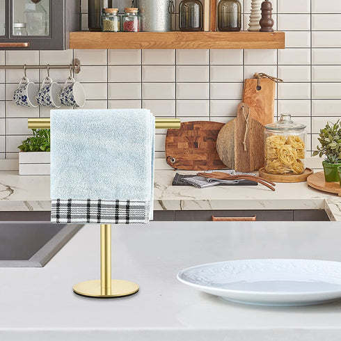 Pynsseu Golden T-Shape Towel Bar Rack Stand Bath Hand Towel Holder Standing SUS 304 Stainless Steel Matte Tower Bar for Bathroom Kitchen Vanity Countertop