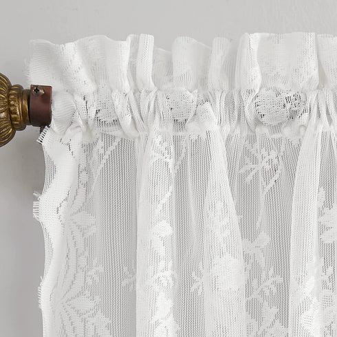 No. 918 Alison Sheer Lace Kitchen Curtain Swag Pair, 58 in x 38, White