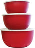 Mega Cocina 3 Piece Microwavable 18/8 Stainless Steel Bowl Set, 25 oz/40 oz/60 oz, Red