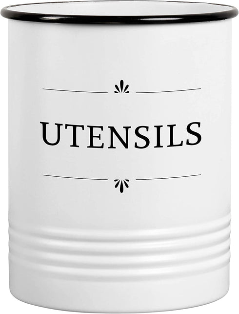 Baie Maison Large Kitchen Utensil Holder for Countertop - Farmhouse Kitchen Tools Storage Organizer Utensil Crock - White Cooking Utensil Holder for Kitchen Counter - Utensil Caddy Jar Spatula Holder
