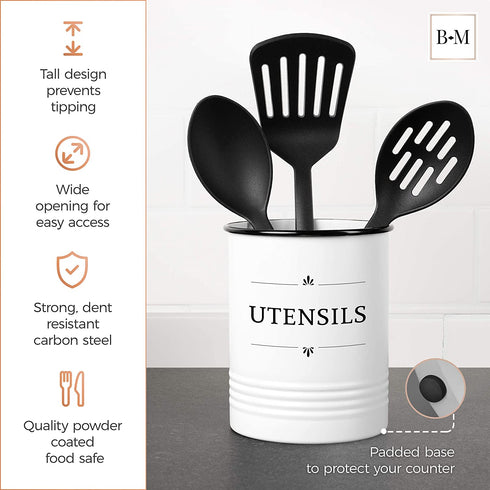 Baie Maison Large Kitchen Utensil Holder for Countertop - Farmhouse Kitchen Tools Storage Organizer Utensil Crock - White Cooking Utensil Holder for Kitchen Counter - Utensil Caddy Jar Spatula Holder