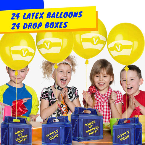 Birthday Party Supplies, Party Favor Boxes, Gaming Box, Supply Drop Box, Goodie Bags, Video Game Box Party Supplies, Battle Royale Boy Party Supplies, Game Party Supplies (24 Pack Orig Design Latex)