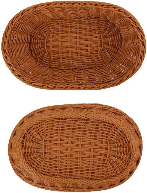 Yarlung 3 Pack Poly-Wicker Woven Breads Baskets, Stackable Oval Fruit Baskets Food Serving Holders for Vegetables, Home, Kitchen, Restaurant, Outdoor, Imitation Rattan Brown, 3 Sizes