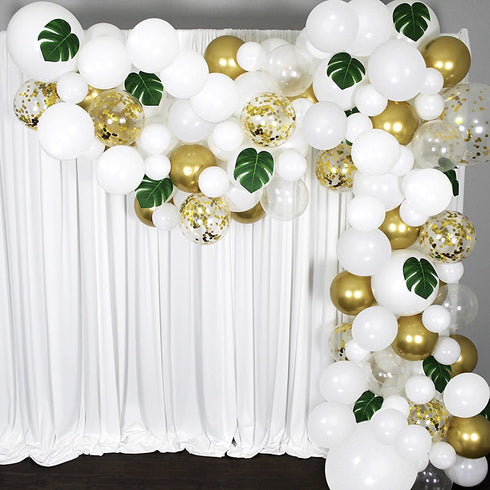 Balloon Garland Arch Kit 16 Ft Long - 168 Pieces White, Gold and Confetti - Tropical Palm Leaves Greenery for Baby Shower Decorations, Wedding, Bachelorette, Engagement, Birthday Party, Anniversary