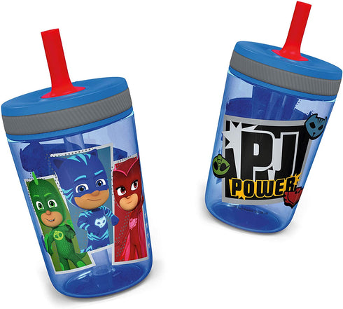 Zak Designs Kelso Tumbler 2pc Set, Leak-Proof Screw-On Lid with Straw Made of Durable Plastic and Silicone, Perfect Bundle for Kids, 15 oz, PJ Masks Catboy Owlette Gekko