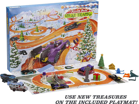 Hot Wheels 2021 Advent Calendar with 24 Surprises That Include 8 1:64 Scale Vehicles & Other Cool Accessories, Plus a Play Pane Mat, for Collectors & Kids 3 Years Old & Up
