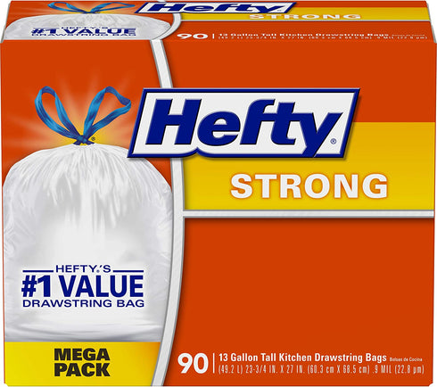 Hefty Strong Tall Kitchen Trash Bags, Unscented, 13 Gallon, 90 Count