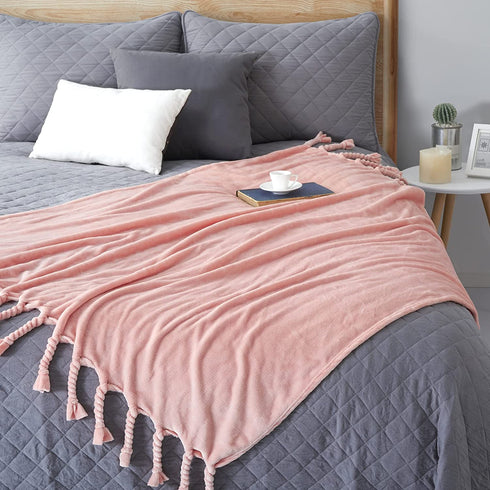 Homiest Fleece Throw Blanket with Fringe, Soft & Cozy Flannel Light Pink Throw Blanket, Lightweight Decorative Throw Blanket for Sofa Bed Chair All Season (Blush Pink, 50 x 60 Inch)