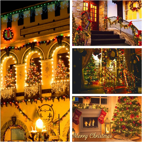 JMEXSUSS 66ft 200 LED Christmas Lights Indoor Outdoor, Warm White Christmas Tree Lights Green Wire, 8 Modes Plug in Waterproof Twinkle String Lights, for Bedroom, Wedding, Holiday Tree Decorations