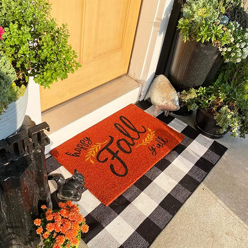 SEEKSEE 100% Cotton Buffalo Plaid Rug 27.5 x 43 Inches Black and White Rug Buffalo Plaid Doormat Washable Hand-Woven Indoor or Outdoor Rugs for Layered Front Door Mats, Porch, Farmhouse, Entryway