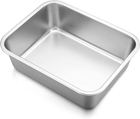 Lasagna Deep Baking Pan - 10.7 x 8.3 x 3.2,P&P CHEF Rectangular Cake Pan Cookie Bakeware Stainless Steel for Brownie/ Bread/ Meat, Deep Side & Round Corner, Brushed Finish & Dishwasher Safe
