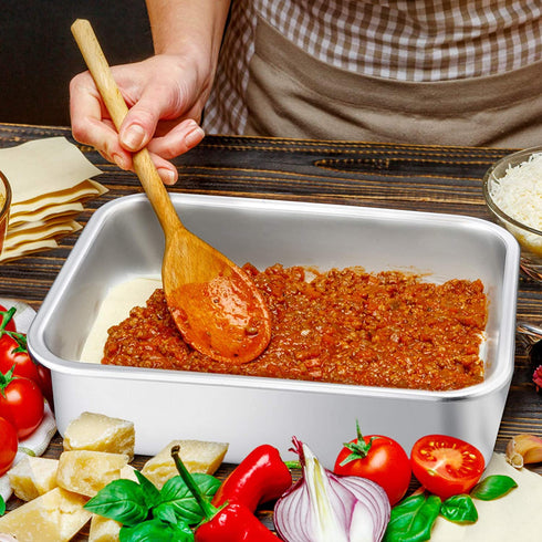 Lasagna Deep Baking Pan - 10.7 x 8.3 x 3.2,P&P CHEF Rectangular Cake Pan Cookie Bakeware Stainless Steel for Brownie/ Bread/ Meat, Deep Side & Round Corner, Brushed Finish & Dishwasher Safe