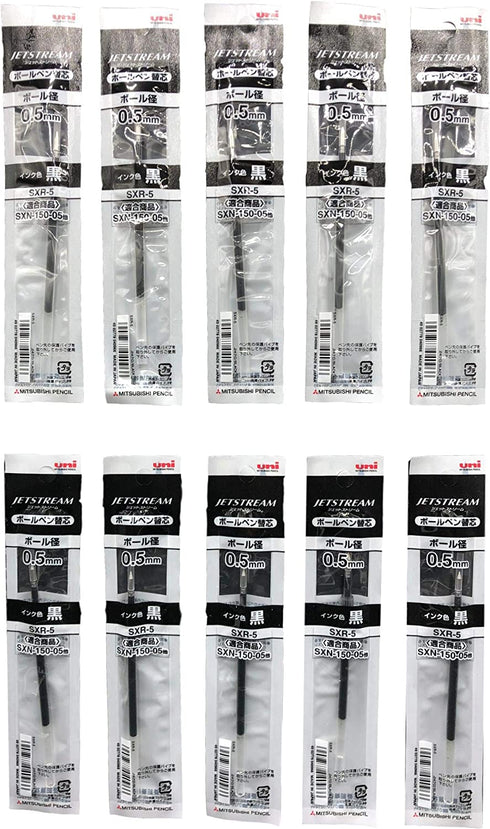 Uni-ball Jetstream Fine Point Roller Ball Pens Refills for Standard Pen Type ,0.5mm, Black Ink, Value Set of 10