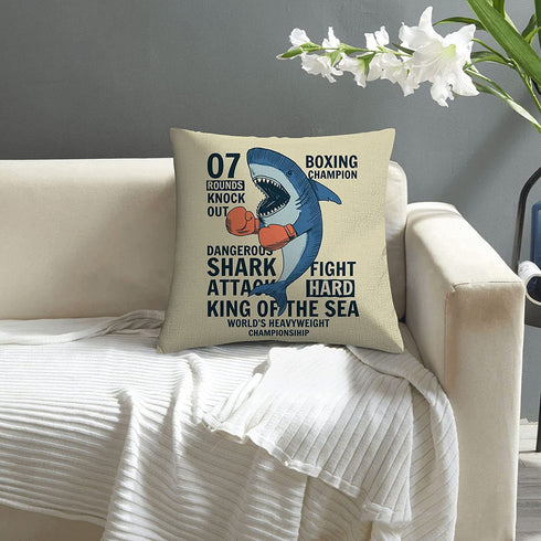 AOOPUC Cartoon Shark Throw Pillow Covers Set of 2 Outdoor Super Soft Breathable Fighter Shark for Kids Throw Pillow Cover Cotton Linen 18 X 18 Inches with Zipper for Living Room Bed Sofa Chair Couch