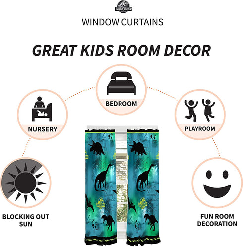 Franco Kids Window Curtain Panels Drapes Set, 82 in x 63 in, Jurassic World