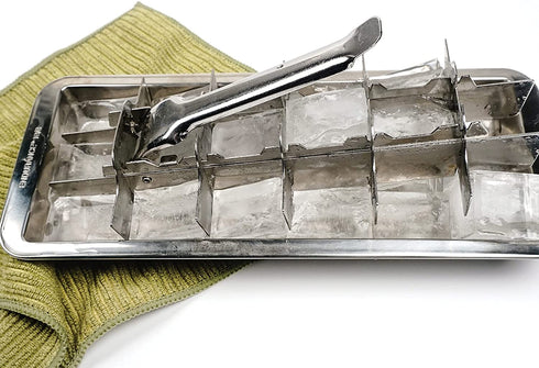 RSVP International Endurance® Vintage Inspired Ice Cube Tray, 11" | Retro Design for Bars & Kitchens | Levers Remove Cubes | Heavy Duty Stainless Steel | Dishwasher Safe
