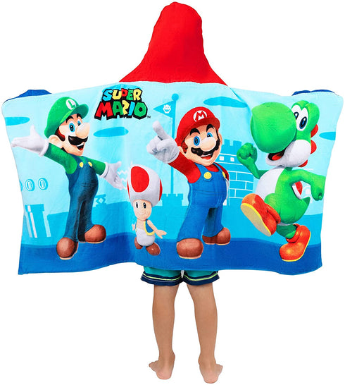Franco Kids Bath and Beach Soft Cotton Terry Hooded Towel Wrap, 24 in x 50 in, Super Mario