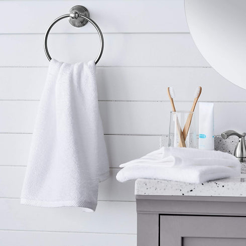 Amazon Basics Quick-Dry Hand Towels - 100% Cotton, 8-Pack, White