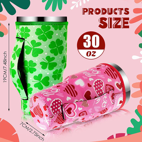 7 Pieces Reusable Iced Coffee Cup Sleeve Neoprene Insulated Cup Sleeves Tumbler Cup Drinks Sleeve Holder Drinks Cover Holder with Handle for Cold Hot Beverages Holiday Party Supplies, 30 Oz
