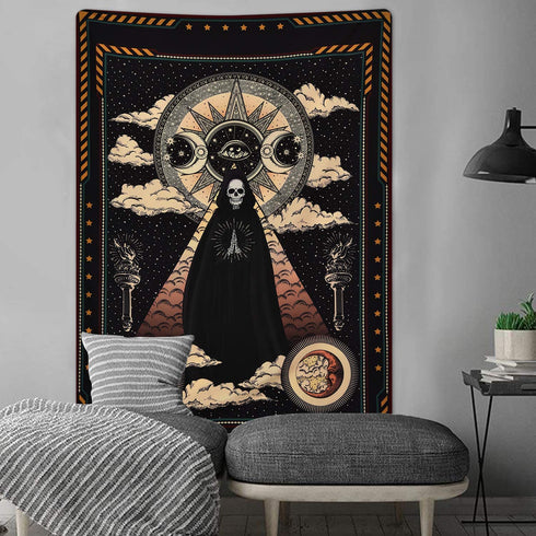 Sevenstars Wizard Skull Tapestry Solar Iris Tapestry Sun and Moon Tapestry Star and Cloud Tapestry Tarot Tapestry for Room
