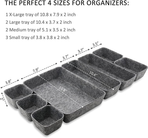Newthinking Felt Drawer Organizer Tray, 8 Pack Shallow Desk Drawer Organizer, Save Desk Space Dividers Box for Office Gadgets and Jewelry Storage (Dark Gray)