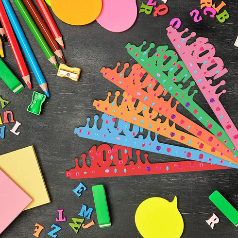 24 Pieces 100 Days Colorful Paper Crowns 6 Colors Adjustable Paper Party Crown with 2 Sheet Crystal Rhinestones Stickers for 100 Days of School Celebration Party Favors, 22.8 x 4.3 inches