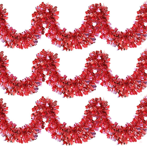 MTLEE 39.4 Feet 6 Pieces Heart Tinsel Garland Valentine's Day Metallic Red Tinsel Twist Garland Hanging Garland Decoration for Valentine's Day Indoor and Outdoor Decorations (Nice Style)