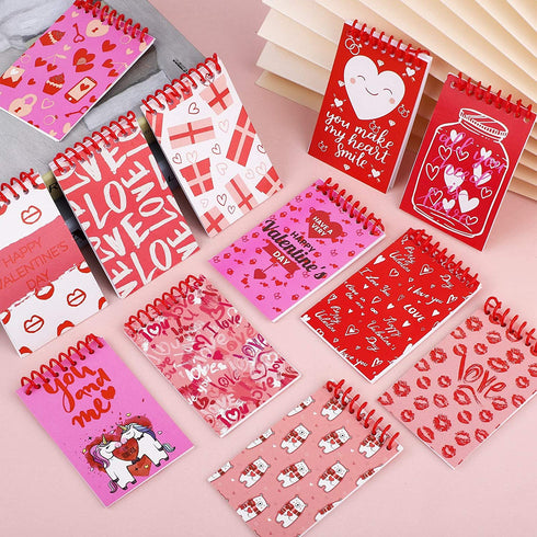 Elcoho 48 Pieces Mini Valentine Day Notepads Spiral Notepads Paper Notepads in 12 Designs for School Valentines Day Party Favors, 3.50 x 2.24 Inch