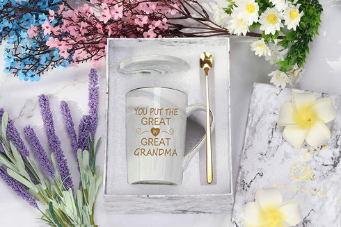 You Put The Great In Great Grandma Mug Great Grandma Gifts Mug Birthday Mothers Day Gifts for Grandma from Grandkids Granddaughter Grandson Grandchildren Gifts Grandma Coffee Mug 14 Ounce Gray