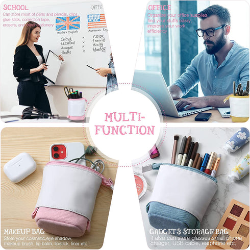 3 Pieces Telescopic Pencil Case Transformer Standing Stationery Pencil Holder Canvas Dual-Use Pop-up Stand Pencil Bags with Zipper for School Office College (Pink, Yellow, Blue)