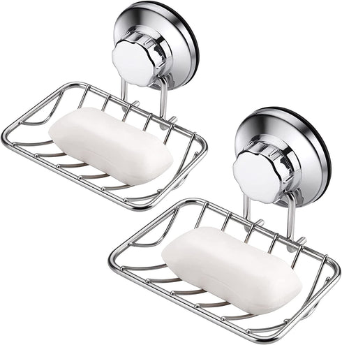 iPEGTOP Super Powerful Vacuum Suction Cup Shower Soap Dish - Strong Rustproof Stainless Steel Soap Saver Sponge Holder for Bathroom & Kitchen Sink, 2 Pack