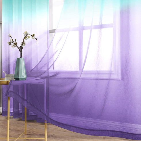 Lilac Turquoise Curtains for Bedroom Girls Room Decor 2 Panels Beautiful Elegance Ombre Window Sheer Grommet Curtains for Girls Mermaid Gift Party Birthday Decoration Green Purple 52 x 84 Inch Length