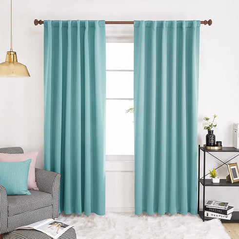 Deconovo Blackout Curtains Back Tab and Rod Pocket Curtains Insulated Thermal Room Darkening Drapes for Sliding Door 52x95 Inch Teal Set of 2