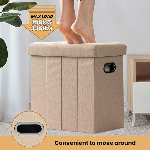 COSYLAND Ottoman with Storage Slim Folding Ottoman Footrest Foot Stool Ottoman for Room Small Tall Collapsible Fabric Ottoman Furniture with Lid Handles Toy Chest Linen Beige 16.5x16.5x10.6in