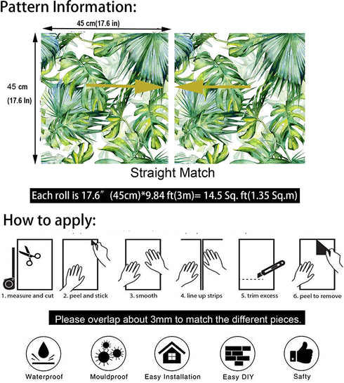 Blooming Wall Peel and Stick Removable Palm Leaf Self-Adhesive Prepasted Wallpaper Wall Mural (025)