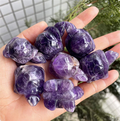 faovramulet Hand Carved Stone Turtle Tortoise Animal Figurine Pocket Statue Sculpture, Amethyst 1.5"