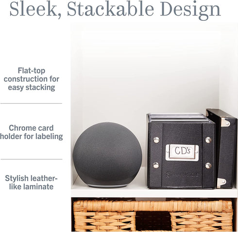 Snap-N-Store CD Storage Box - Pack of 2 - Durable 5.1 x 5.1 x 13.2 Inch Disc Holders with Lids to Store up to 165 Discs - Black