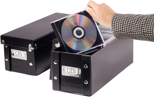 Snap-N-Store CD Storage Box - Pack of 2 - Durable 5.1 x 5.1 x 13.2 Inch Disc Holders with Lids to Store up to 165 Discs - Black